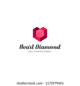 Vector logo design template. Jewelry sign. Heart Diamond