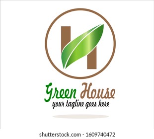 Vector logo design template of letter H , and leaf that made from a simple scratch. it's good for symbolize a property or housing business.