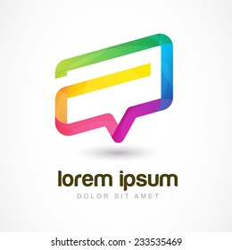 Vector logo design template. Letter A symbol and colorful speech bubble shape. Trendy ribbon blog, forum, news icon isolated on white.