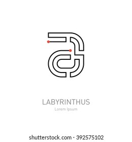 Vector logo design template, letter A. The way out of the maze. Concept idea of the right choice.