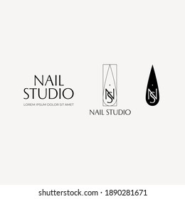 Vector logo design template in linear style. Nail studio emblem. Abstract modern simple shape monogram.