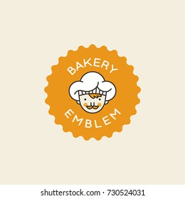 Vector logo design template with male cook in white hat - badge related to bakery, confectionery store, cafe