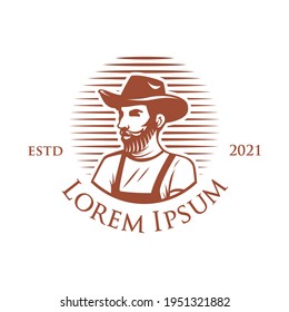 Vector logo design template of man with beard and hat.