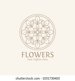 Vector logo design template and monogram concept in trendy linear style - floral badge - emblem for fashion, beauty and jewelry industry