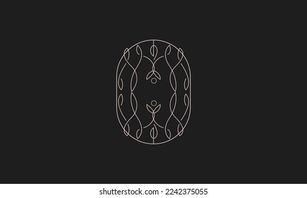 Vector logo design template and monogram concept in trendy linear style - floral frame with copy space for text or letter - emblem for fashion, beauty
