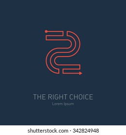 Vector logo design template, number 2. Concept idea of the right choice. The way out of the maze.