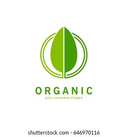 Vector logo design template for organic and natural products. Healthy lifestyle and vegan sign