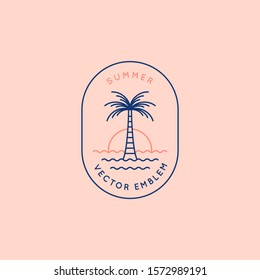 Vector Logo Design Template With Palm Tree - Abstract Summer And Vacation Badge And Emblem 