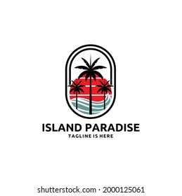 Vector Logo Design Template with Palm Tree, Abstract Summer and Vacation Badge Emblem