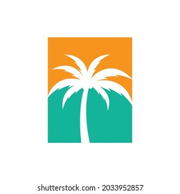 Vector logo design template with palm tree - abstract summer and vacation badge and emblem for holiday rentals, travel services, tropical spa and beauty studios.