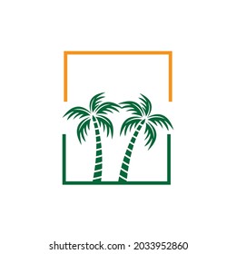 Vector logo design template with palm tree - abstract summer and vacation badge and emblem for holiday rentals, travel services, tropical spa and beauty studios.
