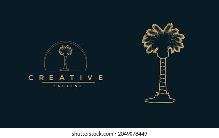 Vector logo design template with palm tree - abstract summer and vacation badge and emblem for holiday rentals, travel services, tropical spa vector