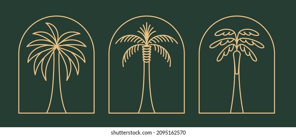 Plantilla de diseño de logotipo vectorial con palmera - insignia abstracta de verano y vacaciones y emblema para alquileres vacacionales, servicios de viajes, spa tropical y estudios de belleza