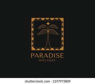 Vector logo design template with palm tree - abstract summer and vacation badge and emblem for holiday rentals, travel services, tropical spa and beauty studios