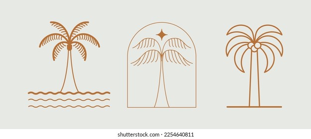 Vector logo design template with palm tree - abstract summer and vacation badge and emblem for holiday rentals, travel services, tropical spa and beauty studios