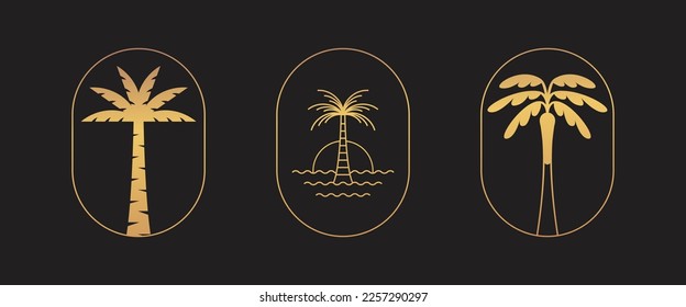 Vector logo design template with palm tree - abstract summer and vacation badge and emblem for holiday rentals, travel services, tropical spa and beauty studios