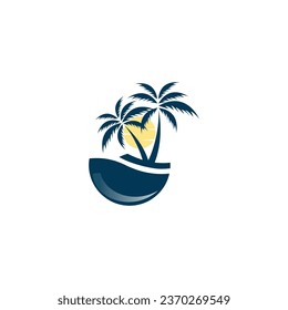 Vector logo design template with palm tree - abstract summer and vacation badge and emblem