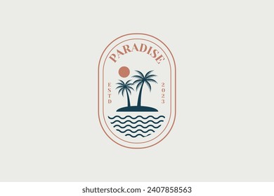 Vector Logo Design Template With Palm Tree - Abstract Summer And Vacation Badge And Emblem