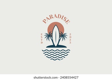 Vector Logo Design Template With Palm Tree - Abstract Summer And Vacation Badge And Emblem