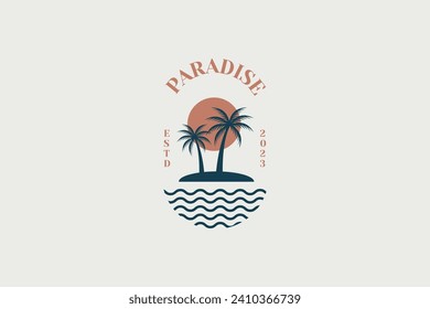 Vector Logo Design Template With Palm Tree - Abstract Summer And Vacation Badge And Emblem