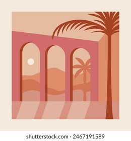 Vector logo design template with palm tree - abstract summer and vacation badge and emblem for holiday rentals, travel services, tropical spa and beauty studios
