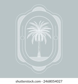 Plantilla de diseño de logotipo de Vector con palmera - insignia y emblema abstracto de verano y vacaciones para alquileres de vacaciones, servicios de viajes, spa tropical y estudios de belleza. Logo de lujo, emblema