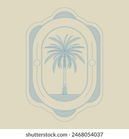 Vector logo design template with palm tree - abstract summer and vacation badge and emblem for holiday rentals, travel services, tropical spa and beauty studios. Luxury logo, emblem