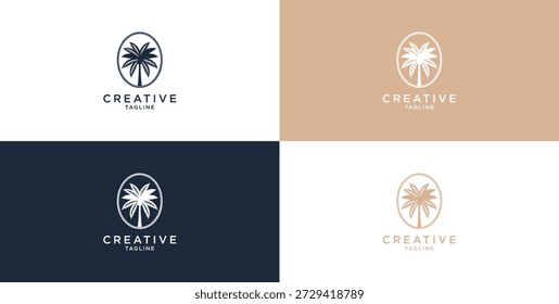 Plantilla de diseño de logotipo de Vector con palmera - insignia abstracta de verano y vacaciones y emblema para alquileres de vacaciones, servicios de viajes,