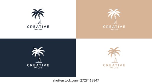 Vector logo design template with palm tree - summer and vacation abstract badge and emblem for vacation rentals, travel services,