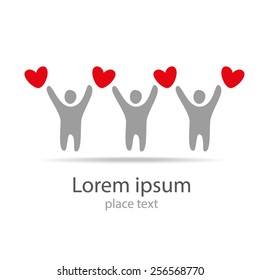 Plantilla de diseño del logotipo del vector. Gente con corazón. Concepto de red social, trabajo en equipo, asociación, amigos, cooperación empresarial, etc.