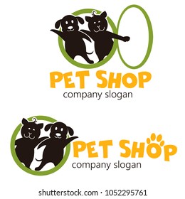 Vector logo design template for pet shops, veterinary clinics and animal shelters. Cartoon logo illustration. Vector logo template with cat and dog. 