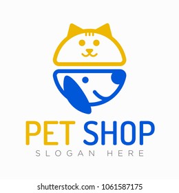 Vector logo design template for pet shops, veterinary clinics and animal shelters. Vector logo template with cat and dog. Pet Store Icon.