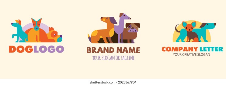 Vector logo design template for pet shops, veterinary clinics and animal shelters. Vector set of logo templates with different dogs.