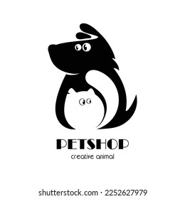 Vector logo design template for pet shops, veterinary clinics and homeless animal shelters - black and white cat and dog icons.