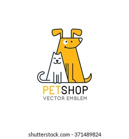 Vector logo design template for pet shops  veterinary clinics   homeless animals shelters    mono line icons cats   dogs    badges for websites   prints