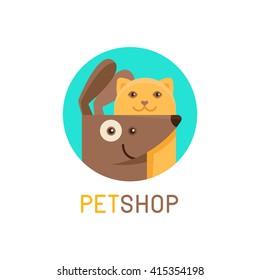 Vector logo design template for pet shops, veterinary clinics and homeless animals shelters - cat and  dog- friendly pets - badge for websites and prints 