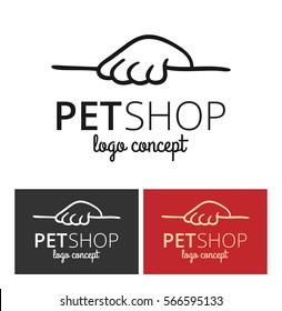 Vector logo design template for pet shops or veterinary clinics - mono line pet paw for websites and prints.