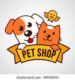 Vector logo design template for pet shops, veterinary clinics and animal shelters homeless. Vector logo template with cat and dog.