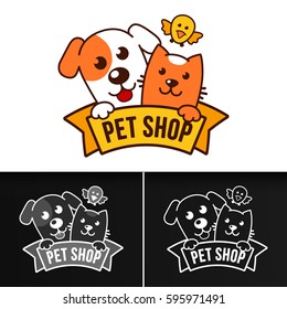 Vector logo design template for pet shops, veterinary clinics and animal shelters homeless. Vector logo template with cat and dog.