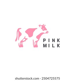 Vector logo design template. Pink cow icon. Dairy products, ice cream sign.