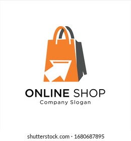 Vector logo design template. pointer symbol and shopping bag. Abstract concept for online store. Online shop Idea logo design inspiration