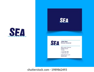 Plantilla de diseño del logotipo del vector. Mar y olas. Azul y azul oscuro.