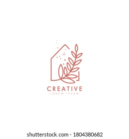 Vector logo design template in simple minimal linear style. Home decor concept - Shutterstock ID 1804380682