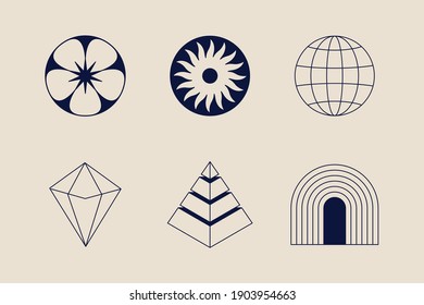 Vector logo design template in simple minimal style, magical and mystical symbols, tattoo signs