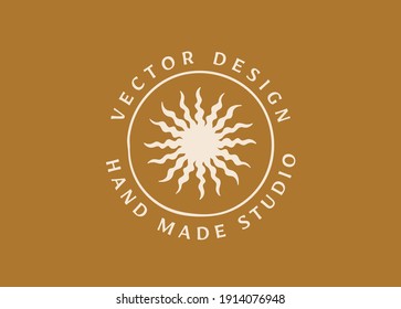 Vector logo design template in simple minimal style with hand-drawn leaves - abstract emblems for organic, handmade and craft products 