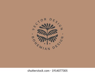 Plantilla de diseño de logotipo vectorial en un sencillo estilo mínimo con hojas dibujadas a mano - emblemas abstractos para productos orgánicos, artesanales y artesanales 