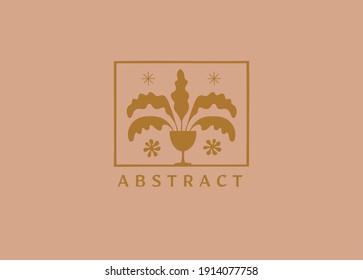 Plantilla de diseño de logotipo vectorial en un sencillo estilo mínimo con hojas dibujadas a mano - emblemas abstractos para productos orgánicos, artesanales y artesanales 