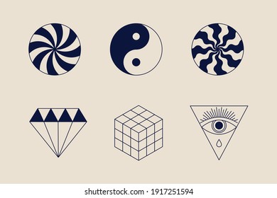 Vector logo design template in simple minimal style, magical and mystical symbols, tattoo signs