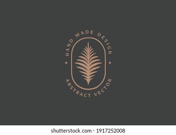 Vector logo design template in simple minimal style with hand-drawn leaves - abstract emblems for organic, handmade and craft products 