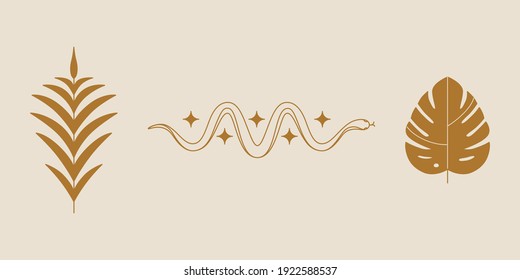 Vector logo design template in simple minimal style, magical and mystical symbols, tattoo signs, 